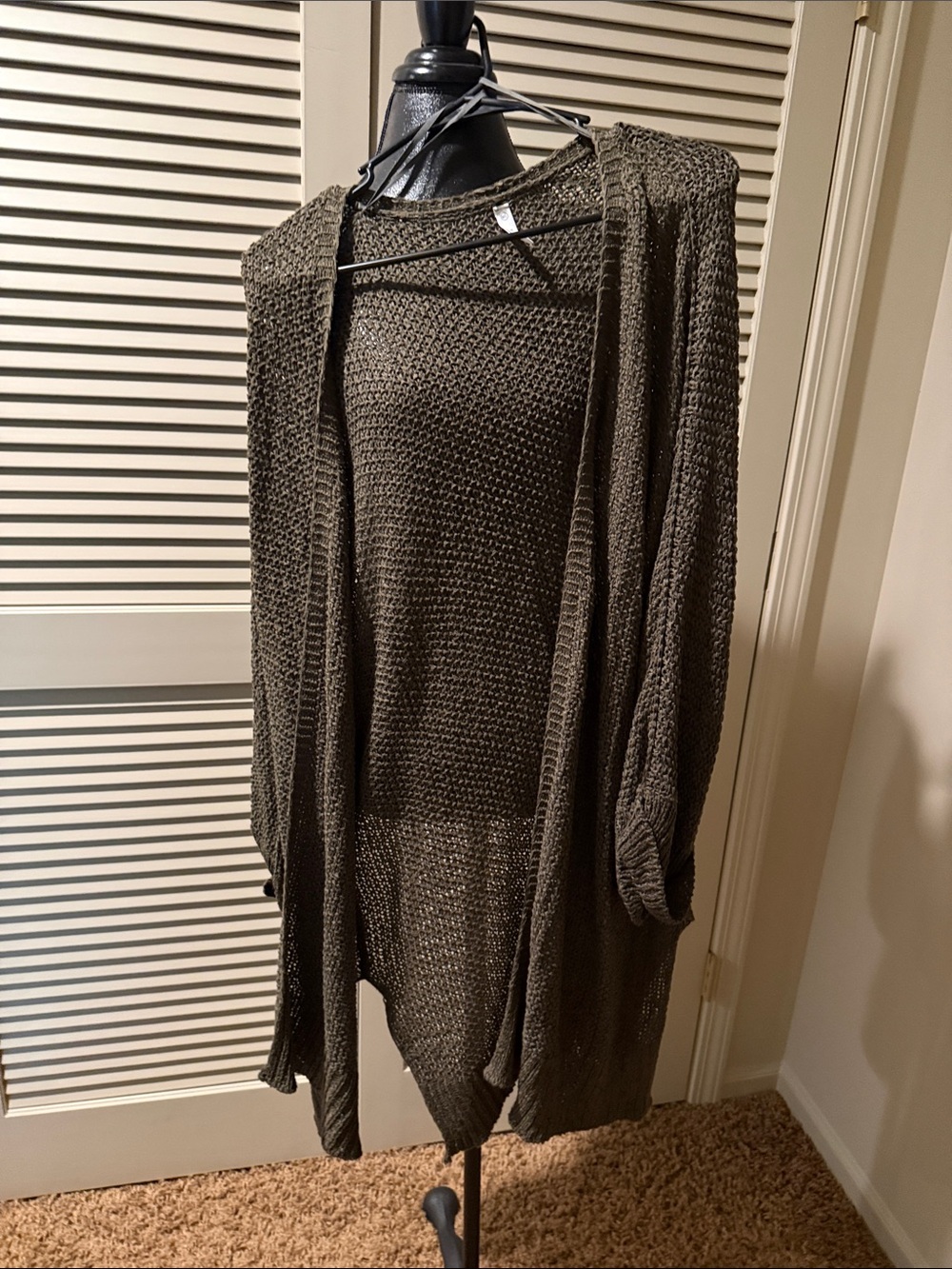 Wishlist Olive Open-Front Draped Knit Cardigan